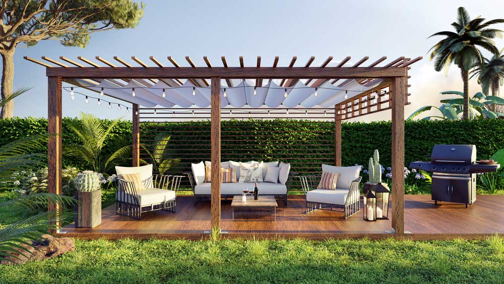 Pergola – welches Material, welche Pflanzen, welches Dach? pergola-holz-stoffdach