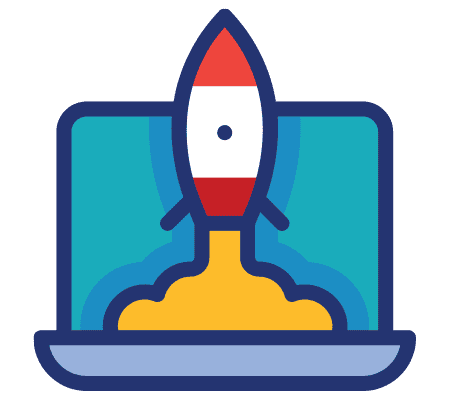 Rocket launching from a laptop screen, symbolizing a digital project launch or startup