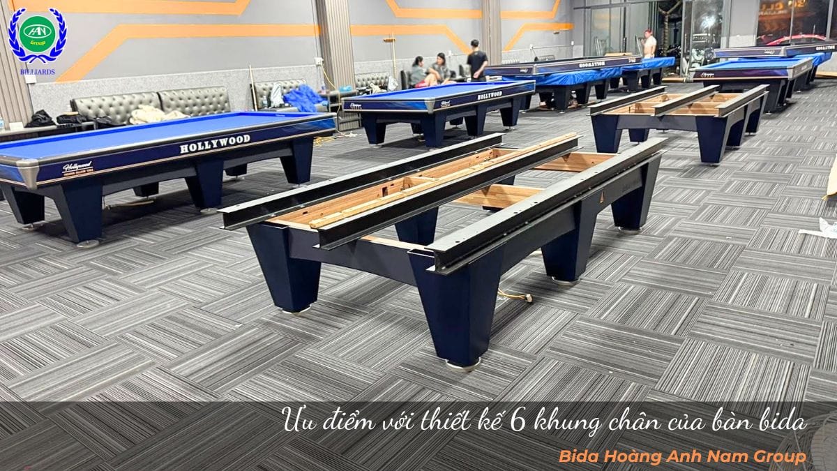 Ưu điểm với thiết kế 6 khung chân của bàn bida