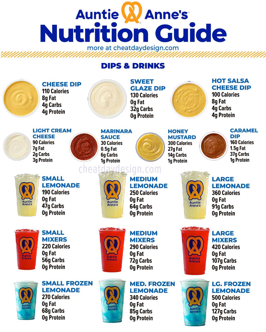 Auntie Anne's Calories for Dipping Sauce and Drinks