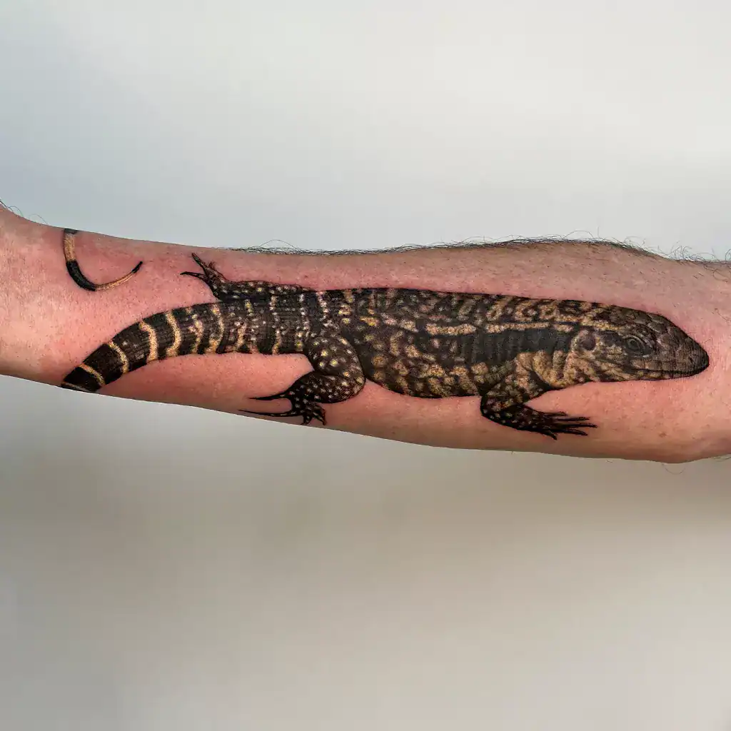 Perica Tätowierer Realistisches Eidechsen Tattoo auf Arm - München