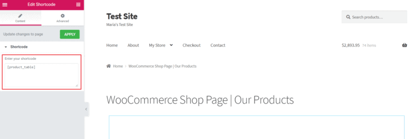 Paste the copied shorts into the widget's text box
