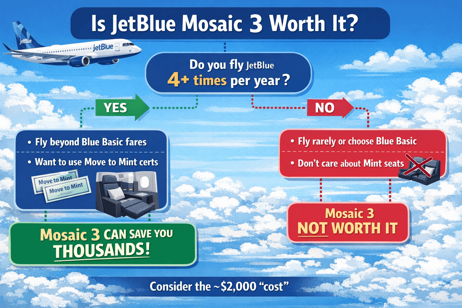 Is JetBlue Mosaic 3 Worth It? Benefits, Earning Paths, and How to Redeem Move to Mint Certificates 10 Is JetBlue Mosaic 3 Worth It? (Decision Flow)
