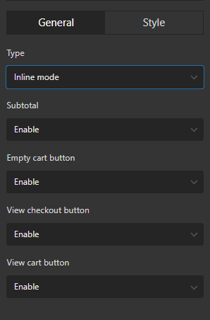 select inline mode type in general tab