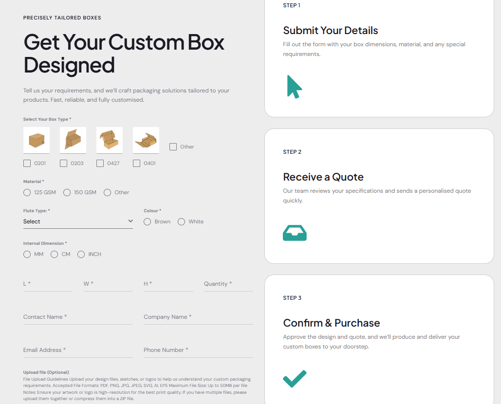 UPAC Custom Packaging through online webiste page,