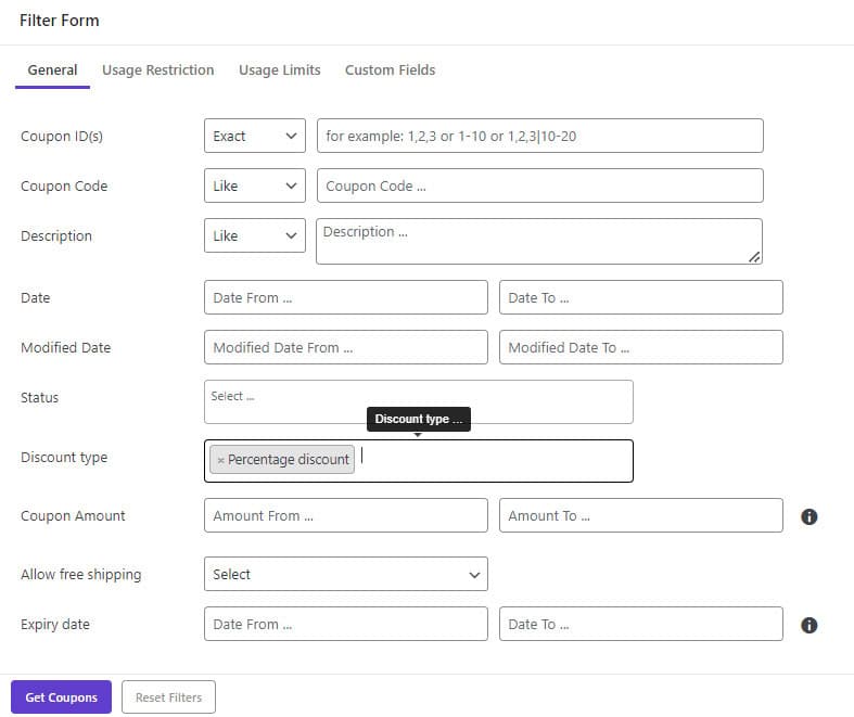 duplicate coupons to create coupon code in filter form