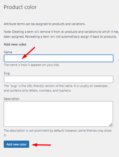 select attribute color name field