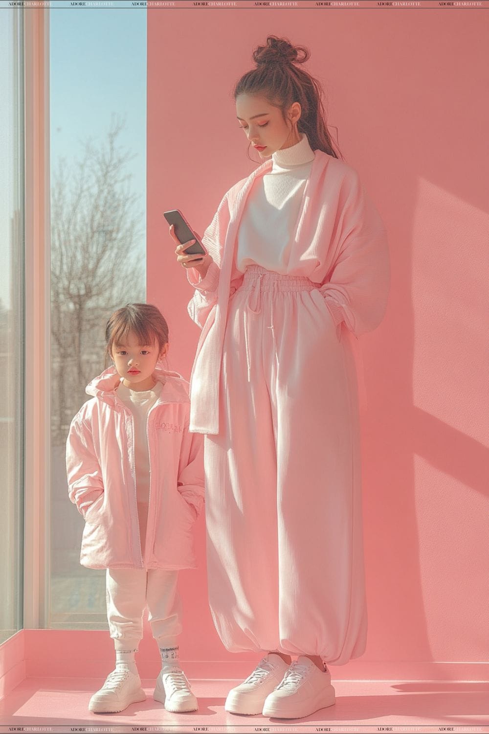Mother and daughter posing for a photo - style pink shades.