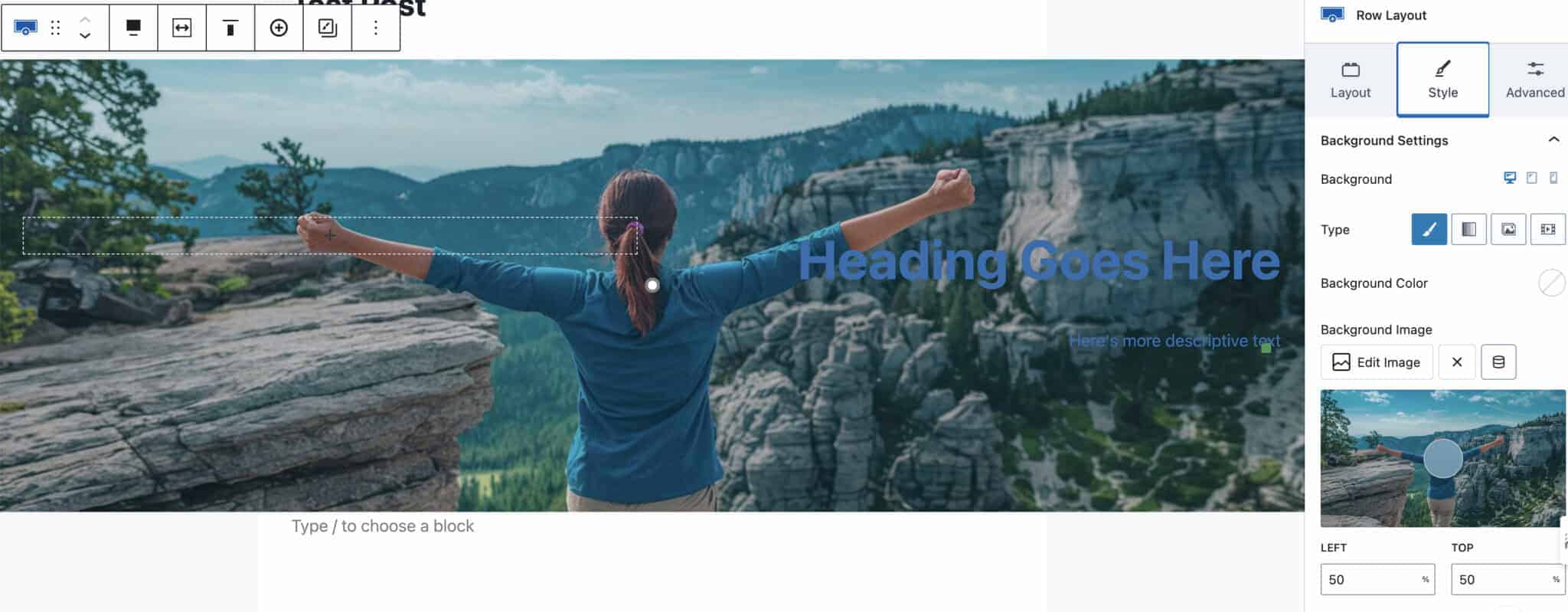 How to Add Text over a Background Image without Ruining the Image | Kadence Blocks 1 Woman on a mountaintop
