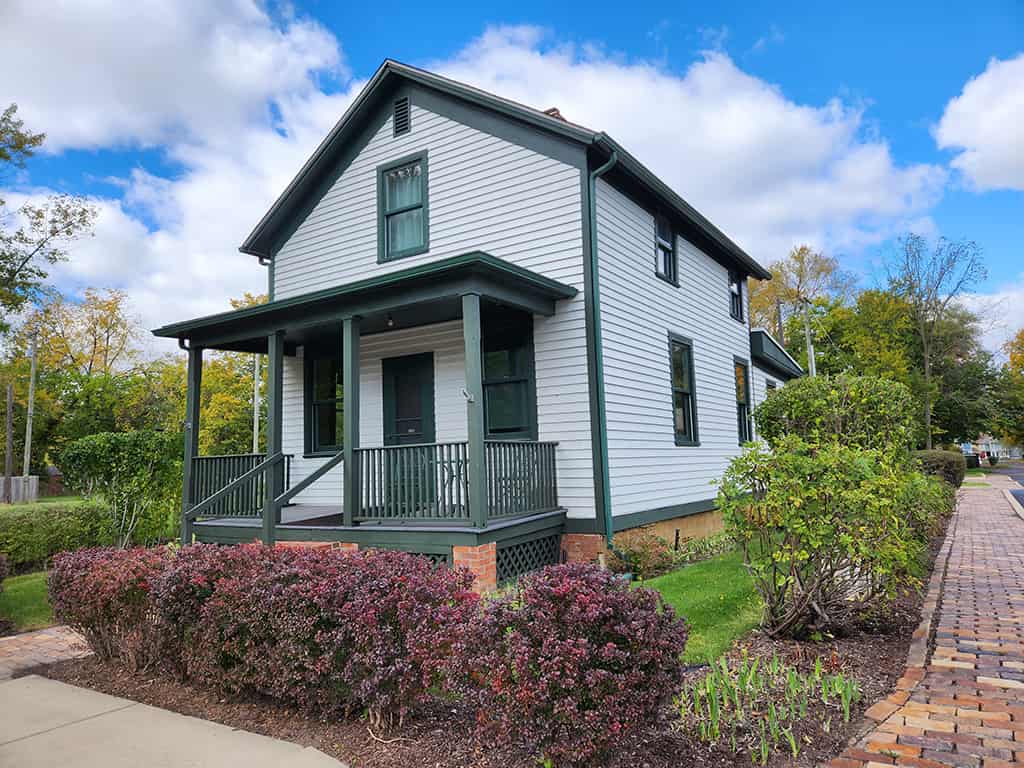 Worker's home exterior Victorian house serving as The History Museum in South Bend, Indiana.