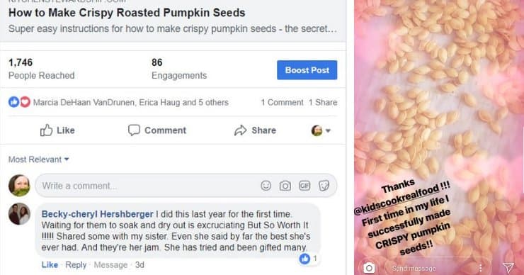 reader made pumpkin seeds and shared her joy on Facebook - first time she ever managed CRISPY pumpkin seeds