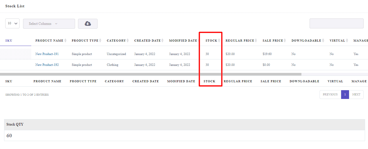 result stock quantity report in WooCommerce report plugin
