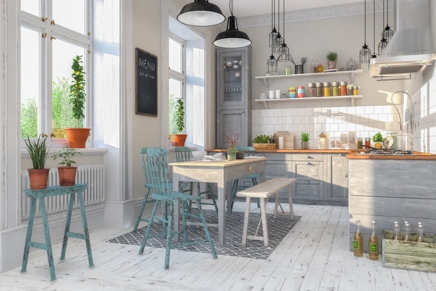 Küchenboden: Die besten Bodenbeläge für die Küche 3d render – scandinavian flat – kitchen – dining room