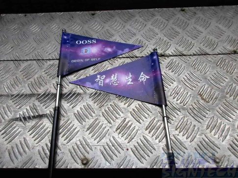 Double sided telescopic tour guide flag