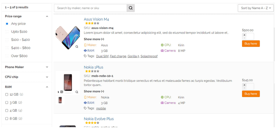 Electronic devices table layout