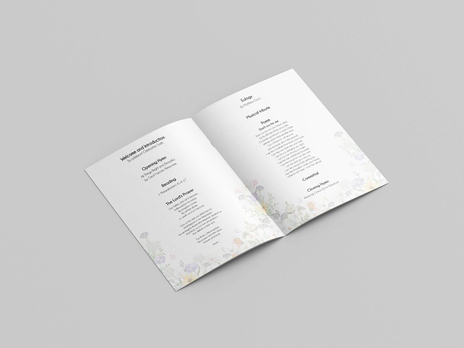 Non-religious funeral order of service