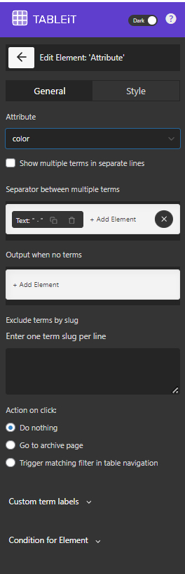 customize Attribute element in general tab