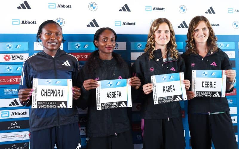 heila Chepkirui, Tigst Assefa, Rabea and Deborah Schöneborn during the press conference in Berlin