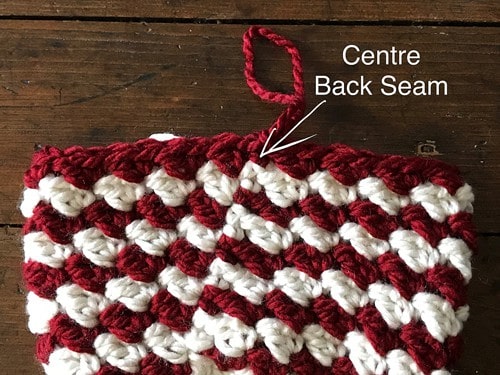 Instructional photo for crochet christmas stocking pattern