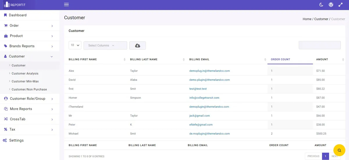 WooCommerce customer / customer role report