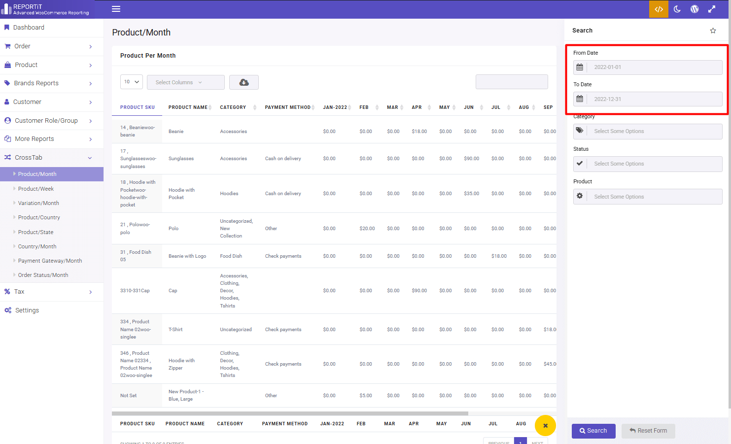 Generate product monthly report