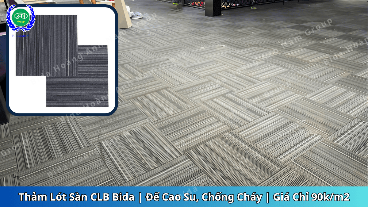 Thảm lót sàn clb bida dạng tấm 50x50cm dễ dàng thi công và vệ sinh | Bida Hoàng Anh Nam Group