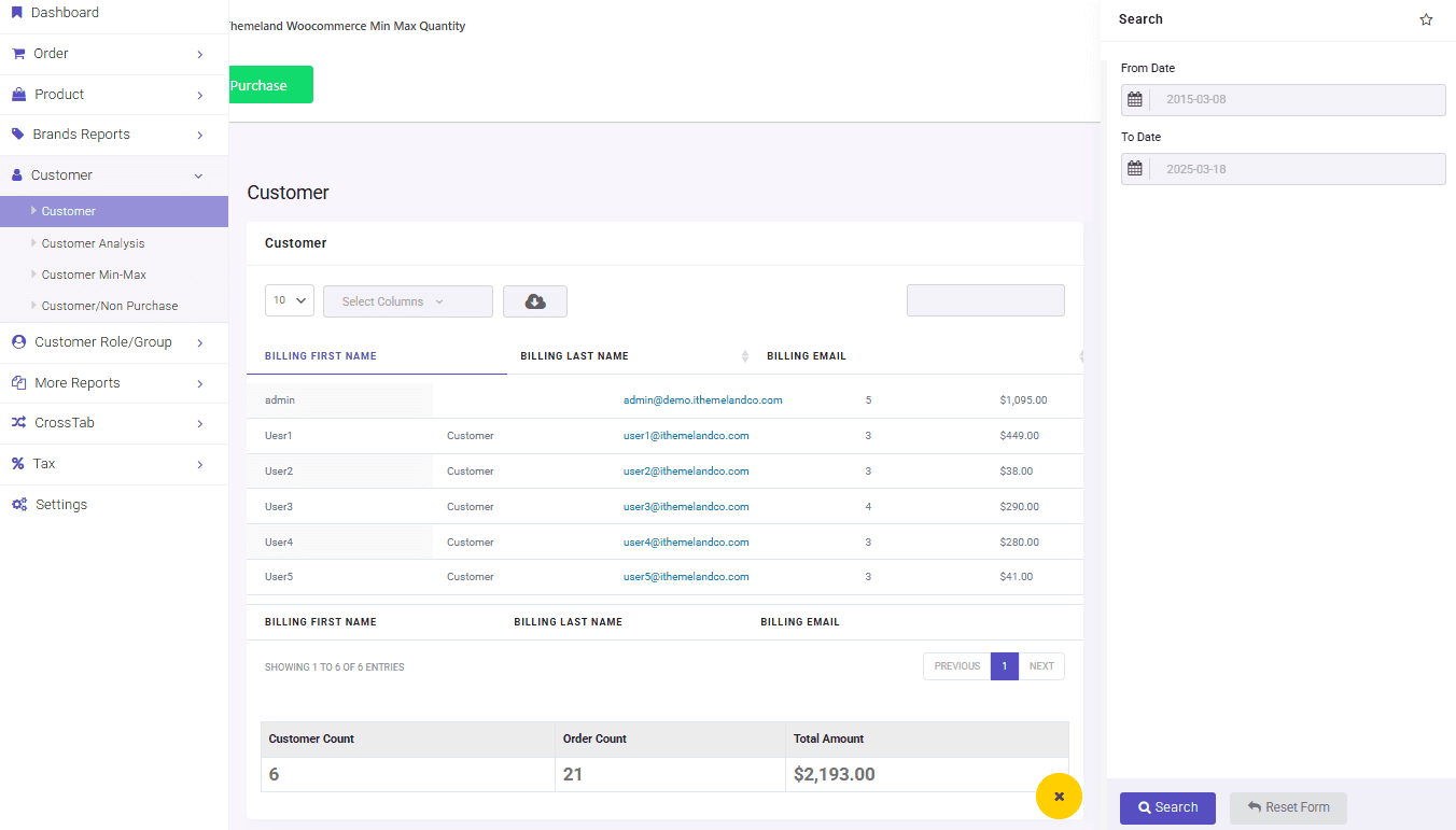 Customer purchase history report