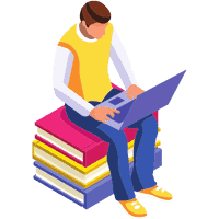 Man sat with laptop illustration