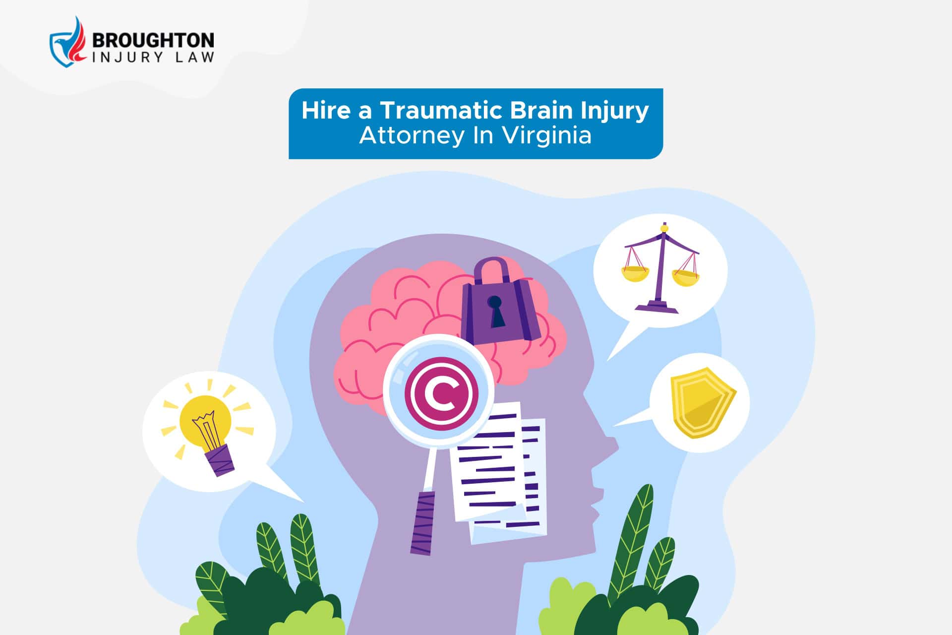 Graphic representing hiring a Traumatic Brain Injury Attorney in Virginia