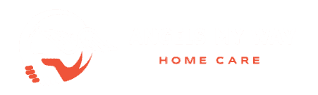 Angels My Way Home Care Services logo featuring a stylized red footprint with wing design, representing senior in-home care support.