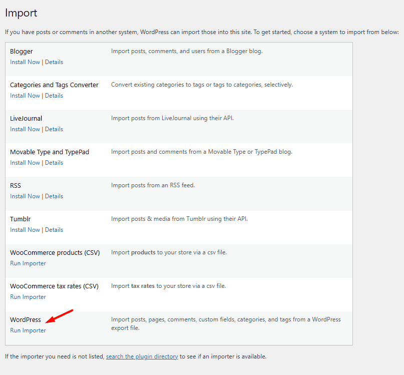 Click on run importer option