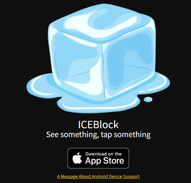ICE Block app download screen showing interface options