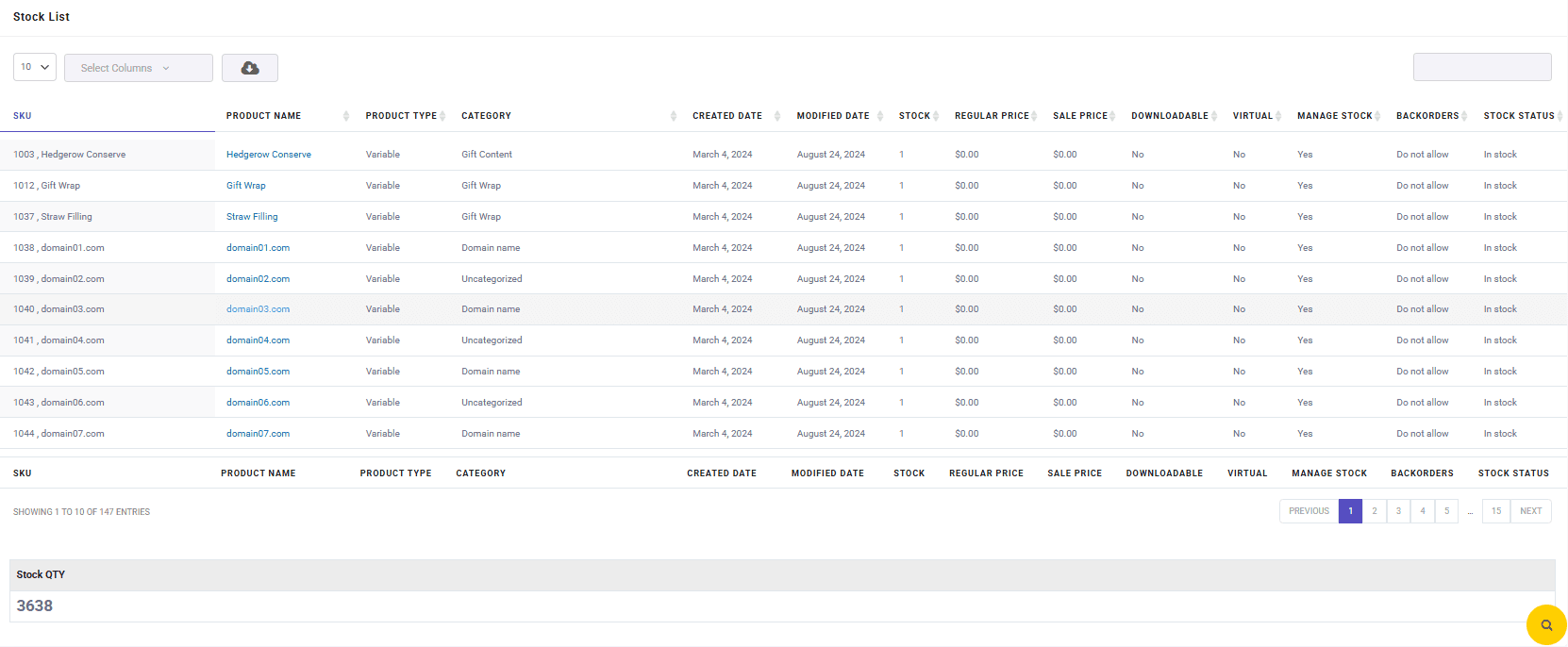 Product stock report result