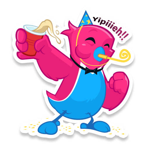 Frame 22 Bird cartoon at party