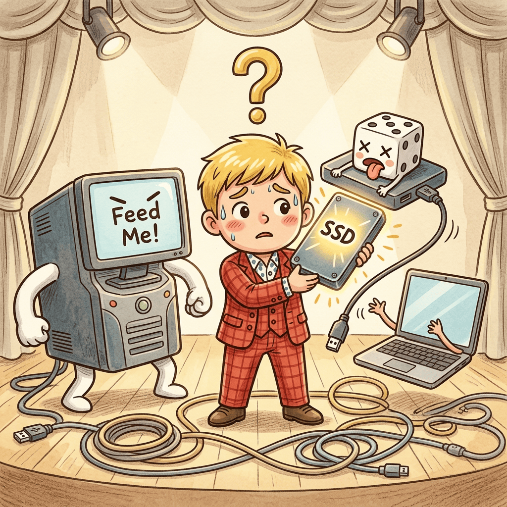 AIエージェント生活10日間で直面した3つの壁〜データ同期の試行錯誤とMacBook購入を決断した理由 3 外付けSSDをデスクトップPCとノートPCの間で付け替えるデータ同期の悩み