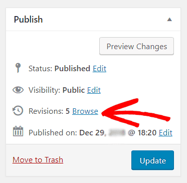 Browsing post revisions in classic editor
