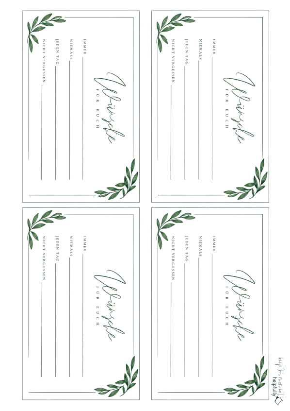 Schöne Hochzeitswunschkarten fürs Paar zum Ausdrucken in Grüntönen