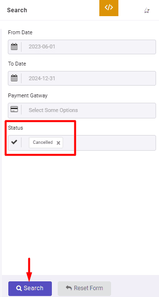 Choose Canceled from the list of Order Statuses field in WooCommerce Report Plugin
