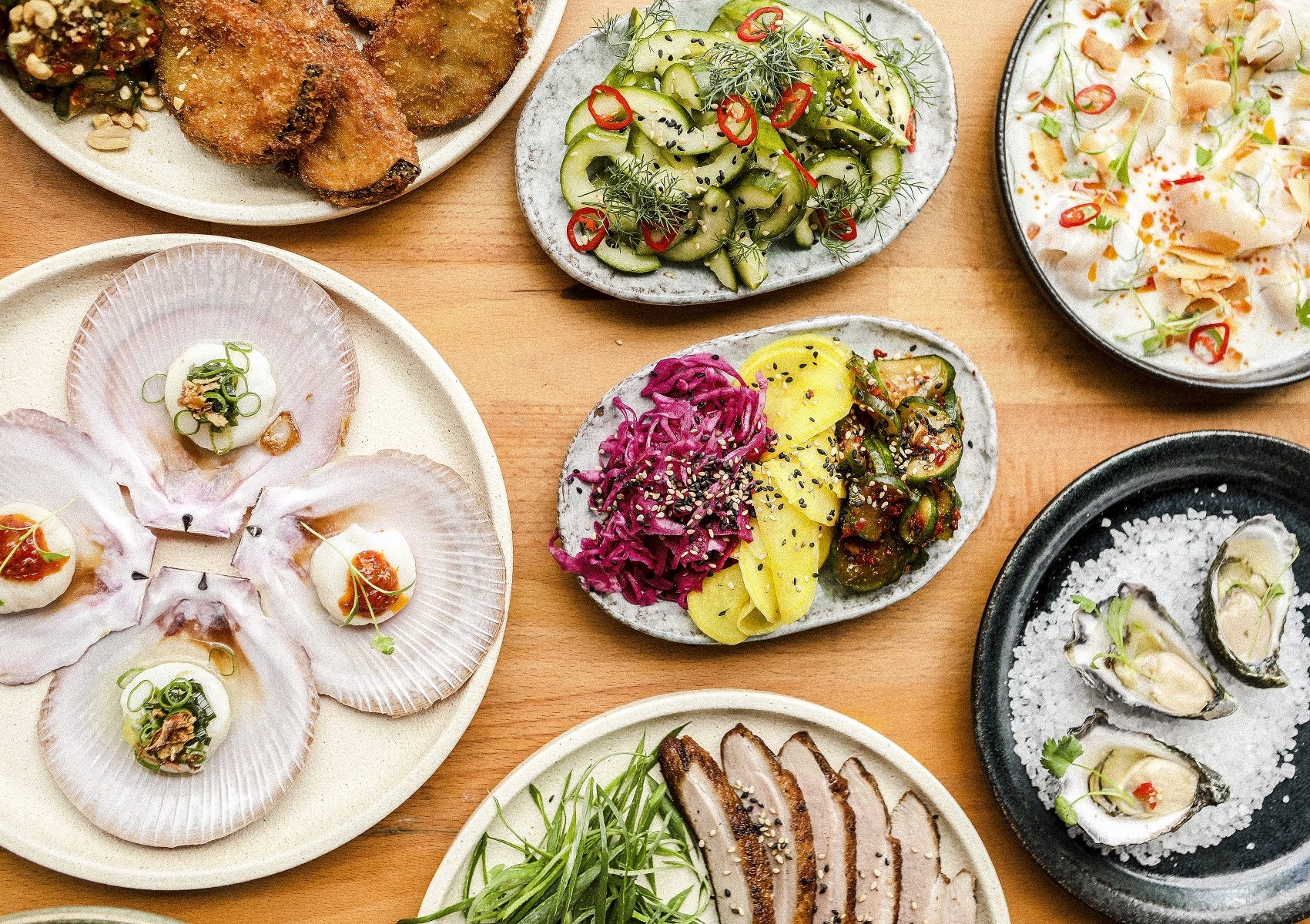 Spread of various dishes at Light Years.