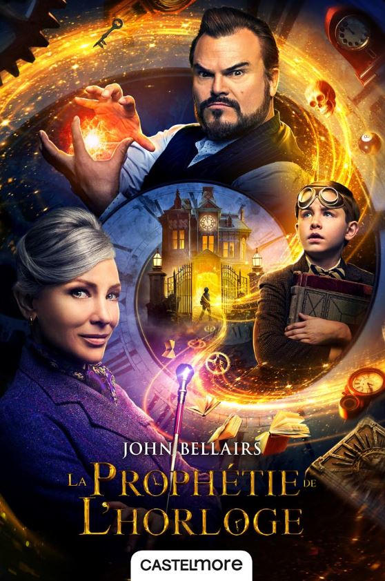 Magie, horloge ancienne et scènes mystérieuses évoquant un roman fantastique et d'aventure, illustrant l'intrigue captivante du livre "La Prophétie de l'Horloge" de John Bellairs.