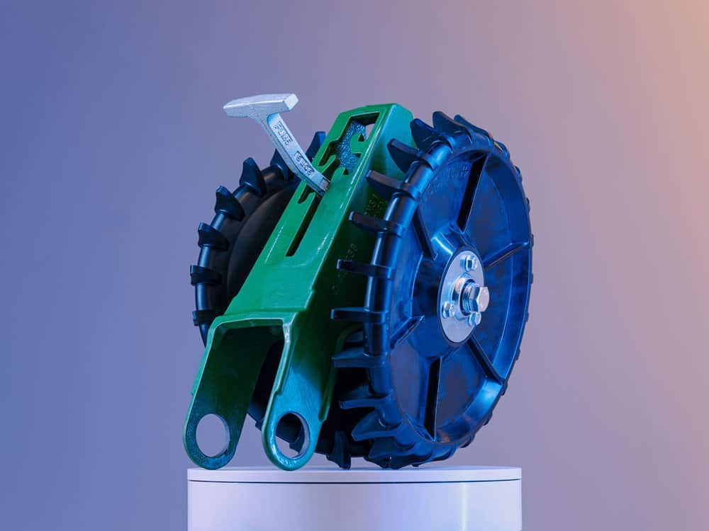 4Ag closing wheel shown from a slight left angle highlighting tool slot and wheel spacing