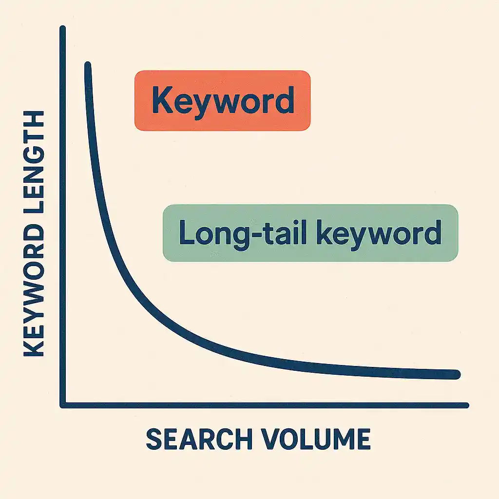 Optimizing Blog Posts: Headings, Subheadings & Keywords for SEO (Without Stuffing!) 5 illustration of a long-tail keyword, which has lower search volume, but is more targeted to a specific user question