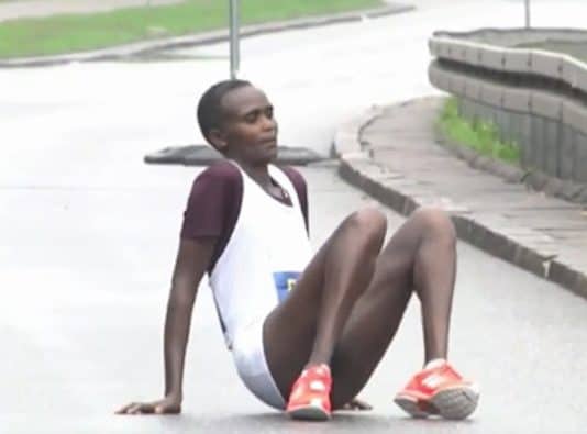 Kenyan marathoner collapses with a near-three-minute lead and about a half-mile to go