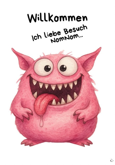 Lustiges Türschild fürs Kinderzimmer mit rosa Monster und Spruch