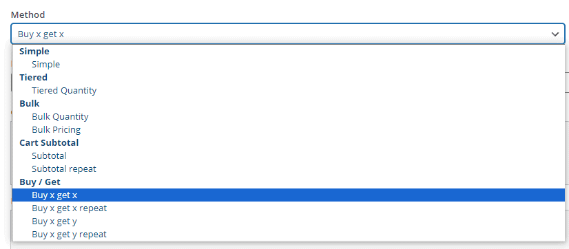 select buy x get x method in free gifts for WooCommerce plugin