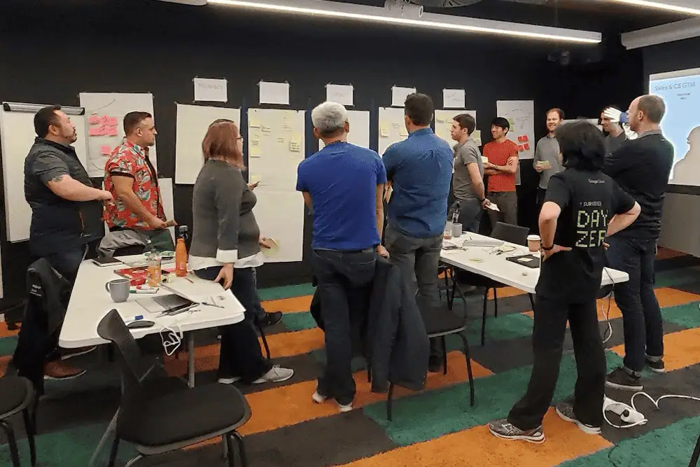 ch-workshop-serv » Chris Hood AI Workshop with Chris Hood, Team brainstorming and collaboration during a corporate workshop or presentation at an office meeting room.