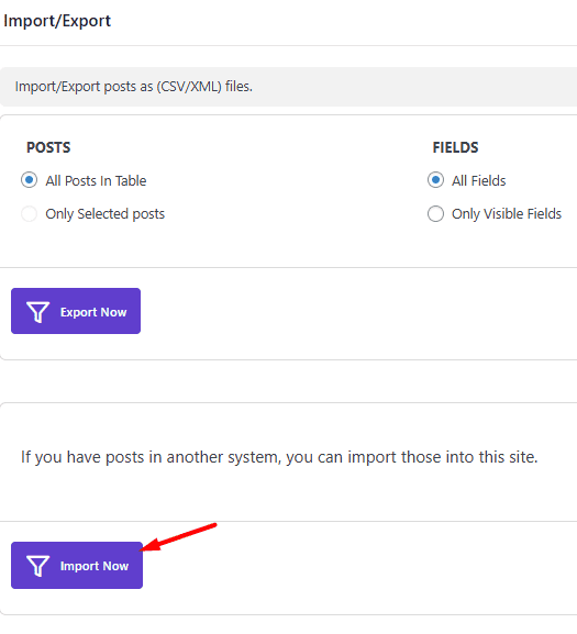 Click on import button in wordpress posts/pages bulk edit