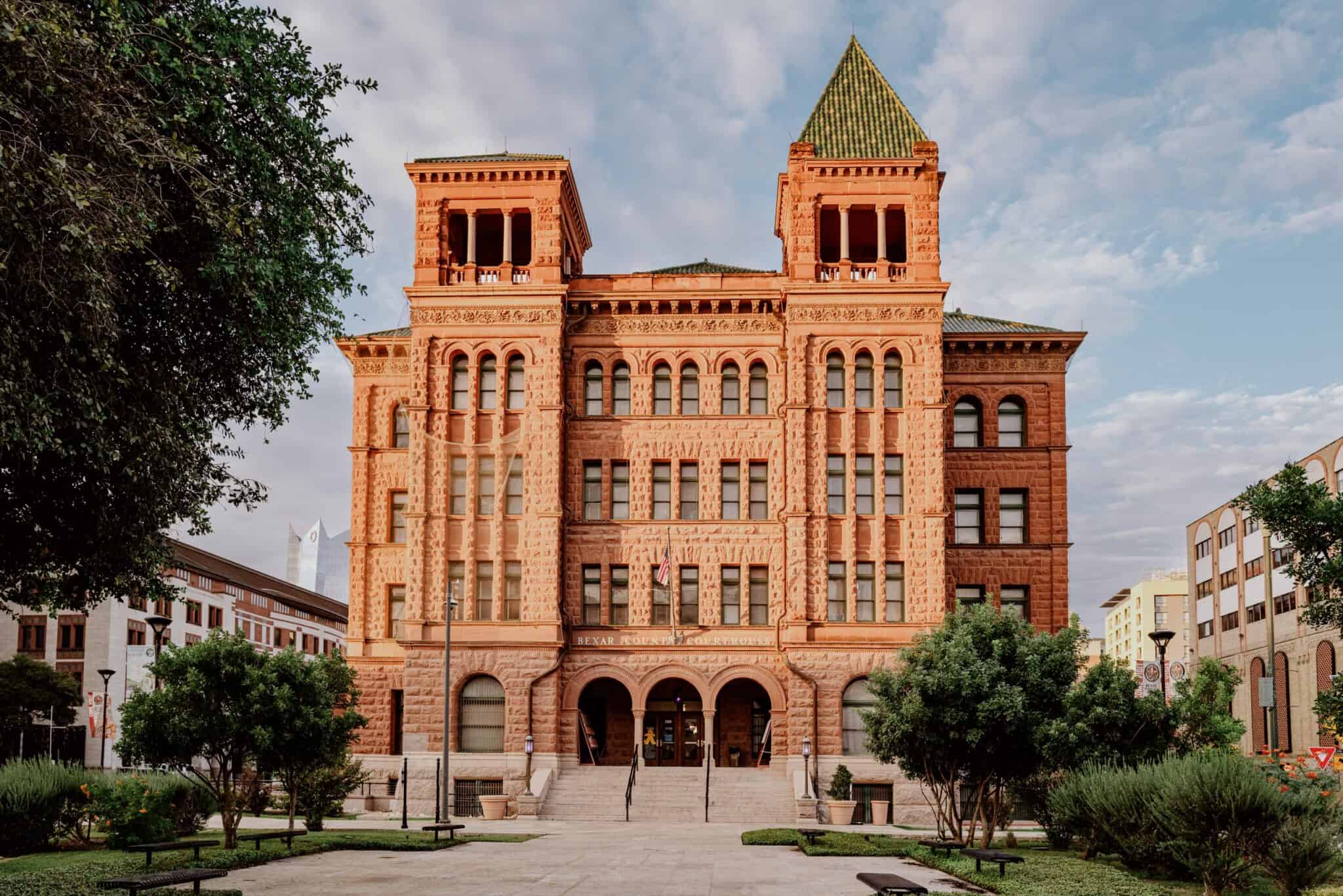 The Bexar County Courthouse in San Antonio, 2023. A Bexar County grand jury indicted Sanchez for capital murder. Buildin