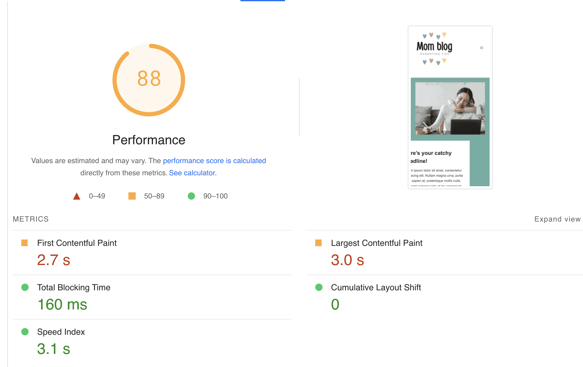 Largest Contentful Paint in WordPress: Tips for a Faster Website Score 7 speed test