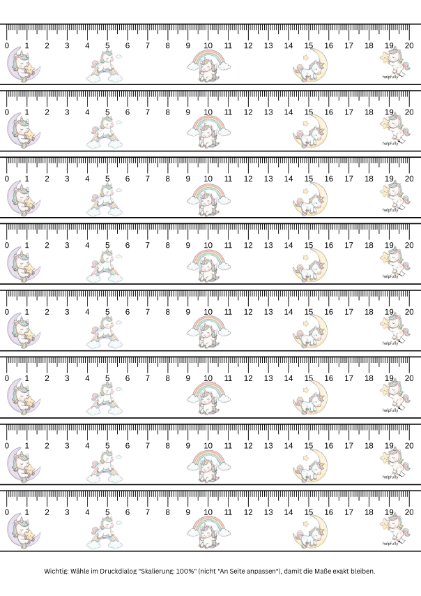 Bunte Einhorn-Lineale zum Ausdrucken, Anmalen und Basteln